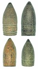 HISPANO ÁRABE. Califato o Reyes Taifas. X-XI. Bronce. Lote de 4 dedales de guarnicionero. Altura 3,8-5,3 cm