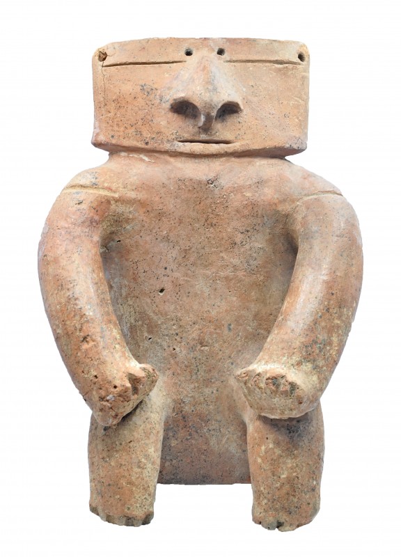 PREHISPÁNICO. Cultura Quimbaya. 500-1600 d.C. Terracota. Figura antropomorfa sed...
