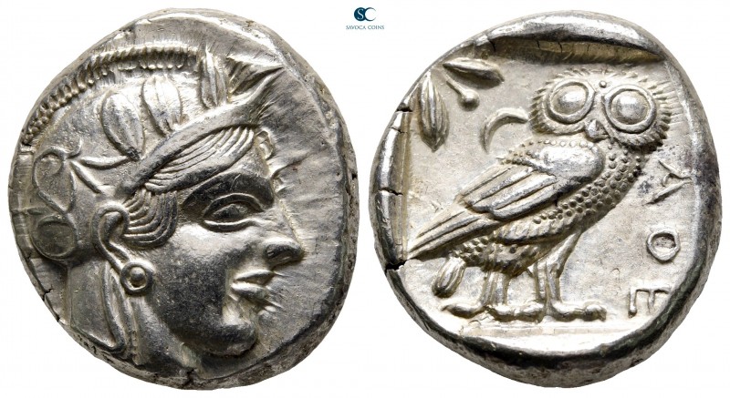 Attica. Athens 454-404 BC. 
Tetradrachm AR

24 mm, 17,20 g

Head of Athena ...