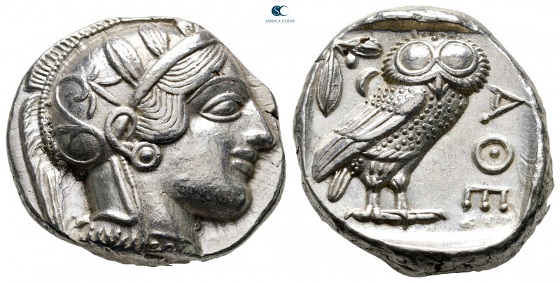 Attica. Athens 454-404 BC. 
Tetradrachm AR

24 mm, 17,22 g

Head of Athena ...