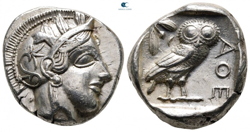 Attica. Athens 454-404 BC. 
Tetradrachm AR

24 mm, 17,22 g

Head of Athena ...