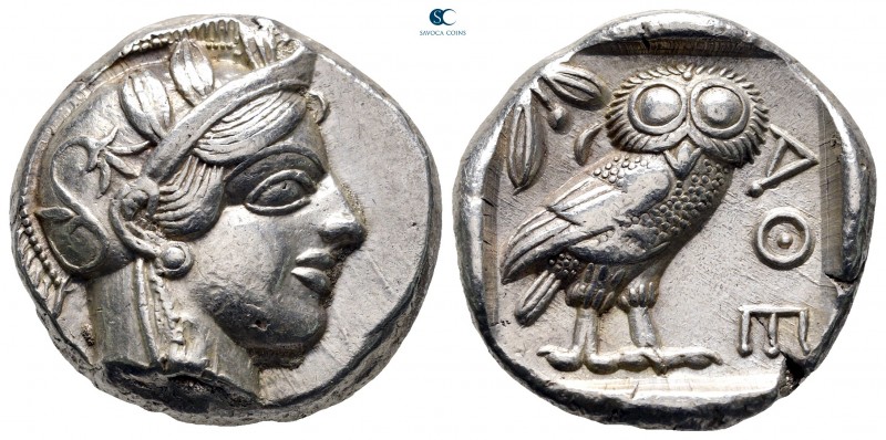 Attica. Athens 454-404 BC. 
Tetradrachm AR

23 mm, 17,23 g

Head of Athena ...