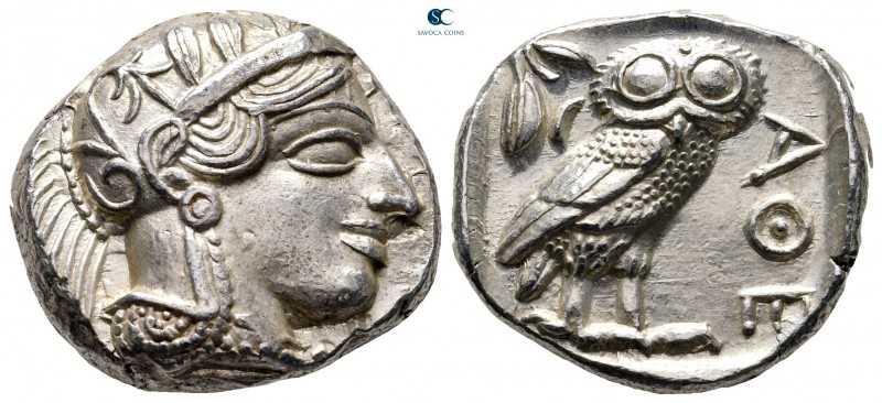 Attica. Athens 454-404 BC. 
Tetradrachm AR

23 mm, 17,21 g

Head of Athena ...