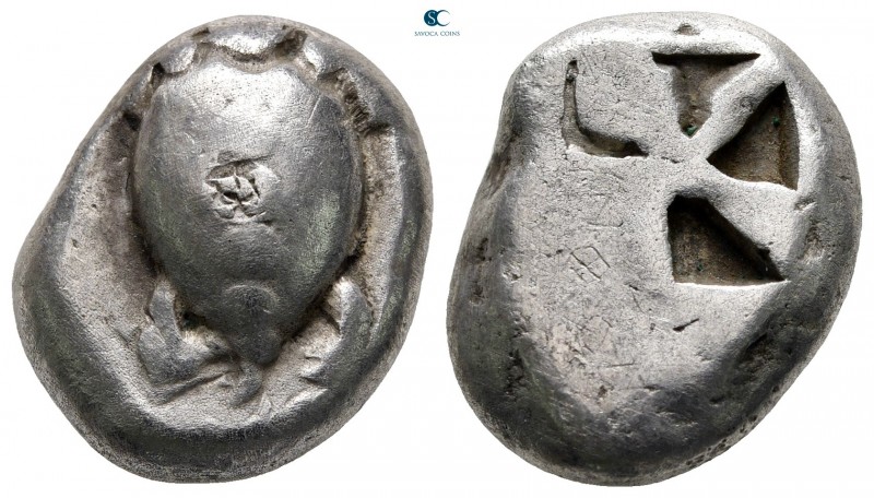 Islands off Attica. Aegina 525-480 BC. 
Stater AR

20 mm, 12,25 g

Sea turt...