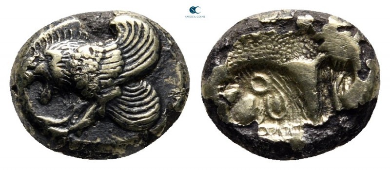 Lesbos. Mytilene 521-478 BC. 
Fourrée Hekte

10 mm, 2,04 g

Forepart of win...