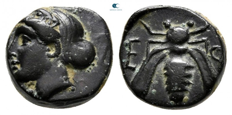 Ionia. Ephesos 410-390 BC. 
Bronze Æ

10 mm, 1,38 g

Head of Artemis left, ...