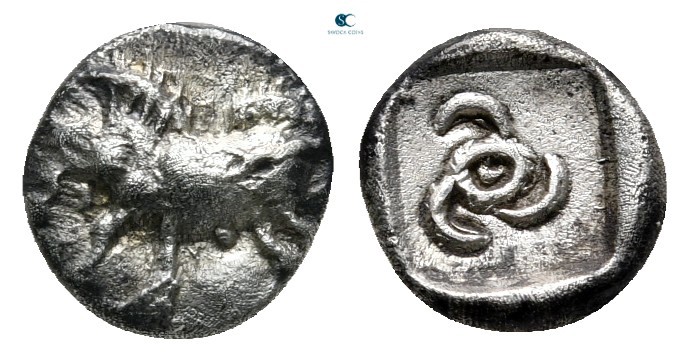 Dynasts of Lycia. Uncertain mint. Uncertain Dynast 500-440 BC. 
Obol AR

8 mm...