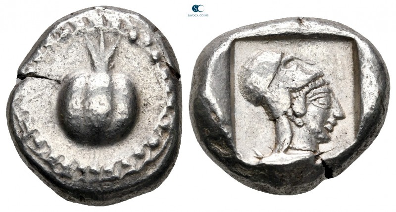 Pamphylia. Side circa 460-430 BC. 
Stater AR

19 mm, 10,88 g

Pomegranate s...