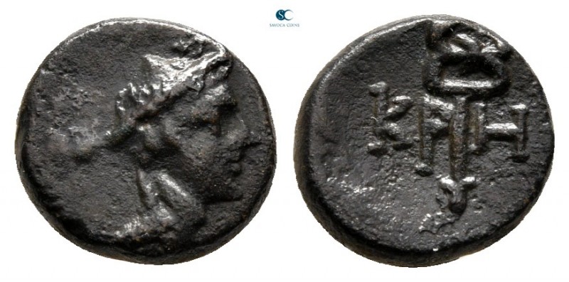 Pisidia. Kremna 100-50 BC. 
Bronze Æ

10 mm, 1,51 g

Head of Hermes wearing...