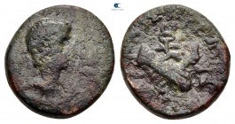 Lydia. Tralleis. Octavian circa 30 BC. Struck by ΜΕΝΑΝΔΡΟΣ ΠΑΡΡΑΣΙΟΥ (Menandros Parrhasiou) in honor of Vedius Pollio. Bronze Æ