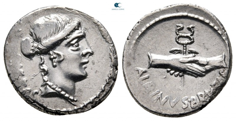 Albinus Bruti f. 48 BC. Rome
Denarius AR

19 mm, 3,81 g

Head of Pietas rig...