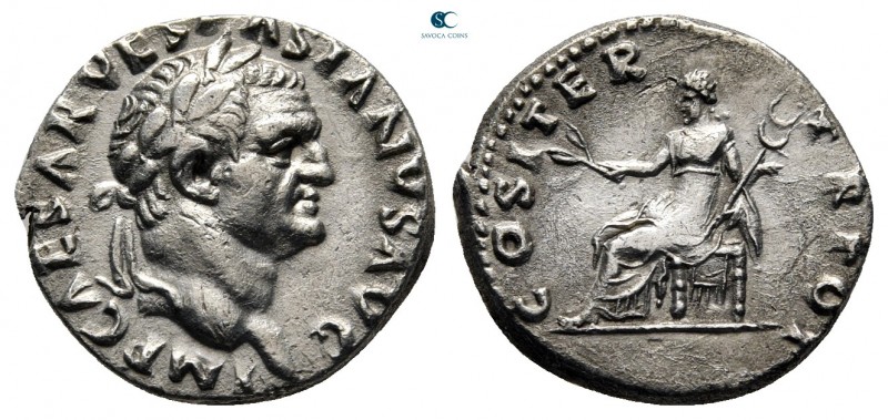 Vespasian AD 69-79. Rome
Denarius AR

16 mm, 3,32 g

IMP CAESAR VESPASIANVS...