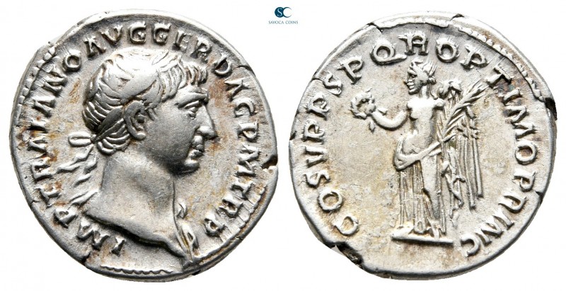 Trajan AD 98-117. Rome
Denarius AR

18 mm, 3,24 g

IMP TRAIANO AVG GER DAC ...