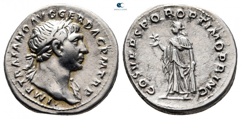 Trajan AD 98-117. Rome
Denarius AR

18 mm, 3,29 g

IMP TRAIANO AVG GER DAC ...