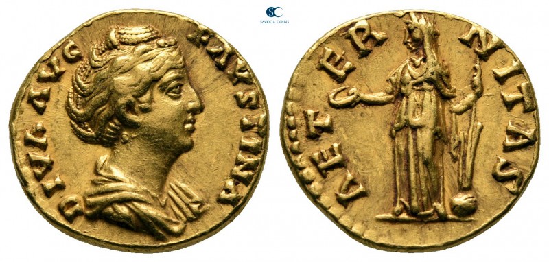 Diva Faustina I after AD 141. Rome
Aureus AV

18 mm, 6,88 g

DIVA AVG FAVST...