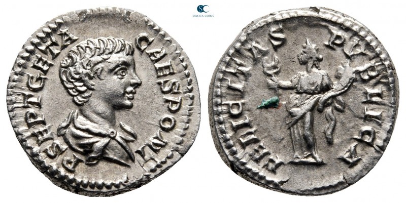 Geta as Caesar AD 198-209. Rome
Denarius AR

18 mm, 3,26 g

P SEPT GETA CAE...