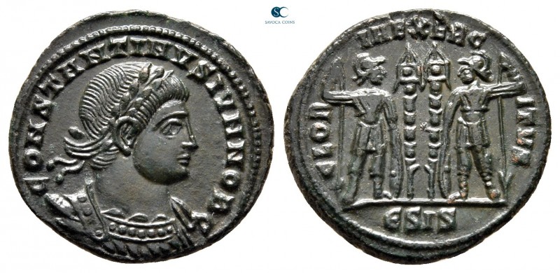 Constantinus II, as Caesar AD 317-337. Siscia
Follis Æ

18 mm, 2,60 g

CONS...