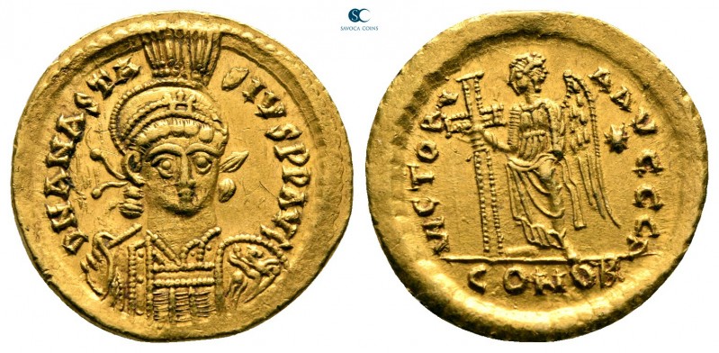 Anastasius I AD 491-518. Constantinople
Solidus AV

20 mm, 4,49 g

D N ANAS...