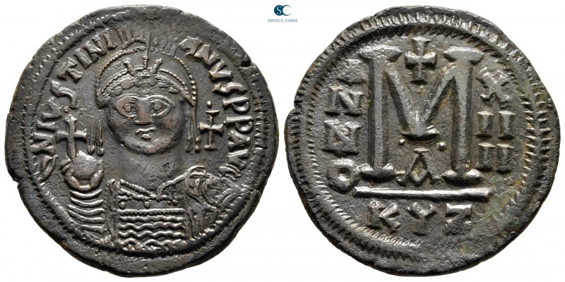 Justinian I AD 527-565. Dated RY 14=AD 540/1. Cyzicus. 1st officina
Follis Æ
...