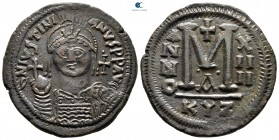 Justinian I AD 527-565. Dated RY 14=AD 540/1. Cyzicus. 1st officina. Follis Æ