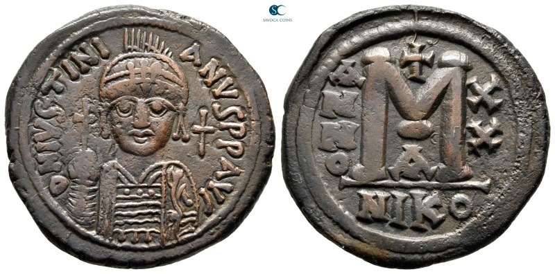 Justinian I AD 527-565. Dated RY 20=AD 546/7. Nikomedia. 1st officina
Follis Æ...