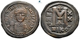 Justinian I AD 527-565. Dated RY 20=AD 546/7. Nikomedia. 1st officina. Follis Æ