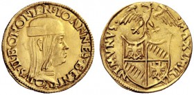  Bologna   Giovanni II Bentivoglio, 1494-1509. Ducato, AV 3,46 g. IOANNES BENTIVOLVS II BONONIEN Busto con berretto a d. Rv. MAXIMILI – ANI MVNVS Stem...