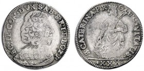  Bozzolo   Scipione Gonzaga, 1609-1670. III periodo: duca di Sabbioneta 1636-1670. Da 30 soldi, AR 5,57 g. SCIP GON DVX SAB S R I E BOZ P. Busto barbu...