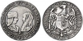  Carmagnola   Ludovico II di Saluzzo, 1475-1504 con Margherita di Foix. Tallero 1503, AR 38,30 g. LVDOVICVS MARCHIO ET MARGARITA D FOIS M S Busti affr...