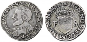  Carmagnola   Francesco di Saluzzo, 1529-1537. Testone, AR 9,26 g. FRANCISCVS M – SALVTIARVM Busto corazzato a s. Rv. NON NOBIS DOMINE NON NOBIS Stemm...