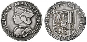  Casale   Guglielmo II Paleologo, 1494-1518. Testone, AR 9,53 g. GVLIELMVS MAR MON FER 7 C' Busto giovanile con berretto, a s. Rv. SACRI RO IMP PRINC ...