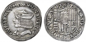  Casale   Guglielmo II Paleologo, 1494-1518. Testone, AR 9,50 g. GVLIELMVS MAR MONT FER 7 C' Busto con berretto a s. Rv. PRINC VICA PP + SACRI RO IMP ...