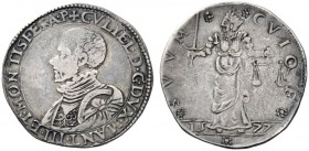  Casale   II periodo: duca di Mantova e del Monferrato 1575-87. Lira 1577, AR 12,24 g. GVLIEL D GDVX MANT III ET MONTISFERA P Busto corazzato a s. Rv....