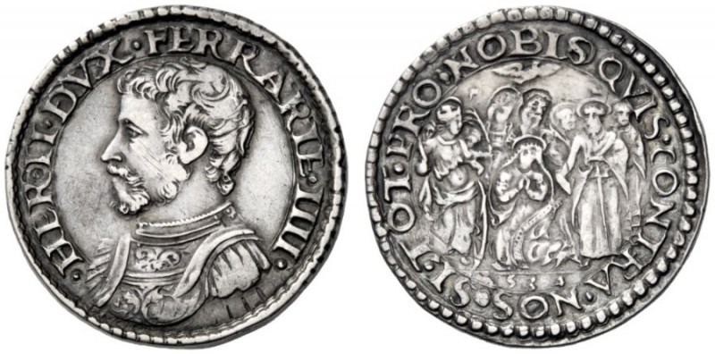  Ferrara   Ercole II d'Este, 1534-1559. Testone 1534, AR 9,59 g. HER II DVX FERR...