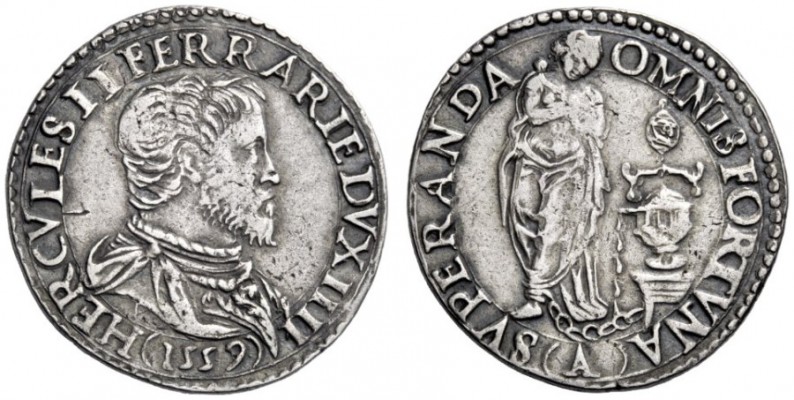  Ferrara   Ercole II d'Este, 1534-1559. Testone 1559, AR 8,21 g. HERCVLES II FER...