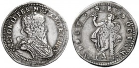  Ferrara   Alfonso II d'Este, 1559-1597. Mezzo scudo, AR 15,78 g. ALFON II FER MVT REG E C DVX Busto barbuto e corazzato a d. Rv. ADDIT – SE SOCIAM Fi...