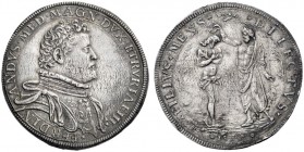  Firenze   Ferdinando I de’Medici granduca III, 1587-1608. Piastra 1589, AR 32,13 g. FERDINANDVS MED MAGN DVX ETRVRIÆ III Busto corazzato a d. Rv. FIL...