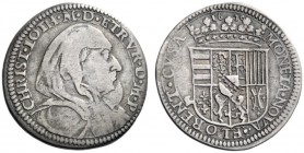  Firenze   Cristina di Lorena granduchessa (vedova di Ferdinando I de’Medici), 1630. Testone 1630, AR 8,76 g. CHRIST LOTH M D ETRVR D M P Busto velato...