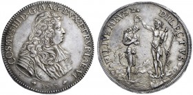  Firenze   Cosimo III de’Medici granduca VI, 1670-1723. Piastra 1677, AR 31,30 g. COSMVS III D G MAG DVX ETRVRIÆ VI Busto corazzato a d.; sotto, nel g...