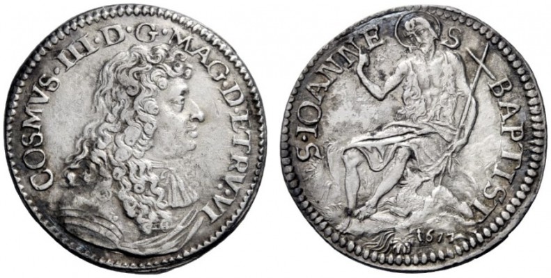  Firenze   Cosimo III de’Medici granduca VI, 1670-1723. Testone 1677, AR 8,57 g....