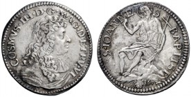  Firenze   Cosimo III de’Medici granduca VI, 1670-1723. Testone 1677, AR 8,57 g. COSMVS III D G MAG DVX ETRV VI Busto corazzato a d. Rv. S IOANNE – S ...