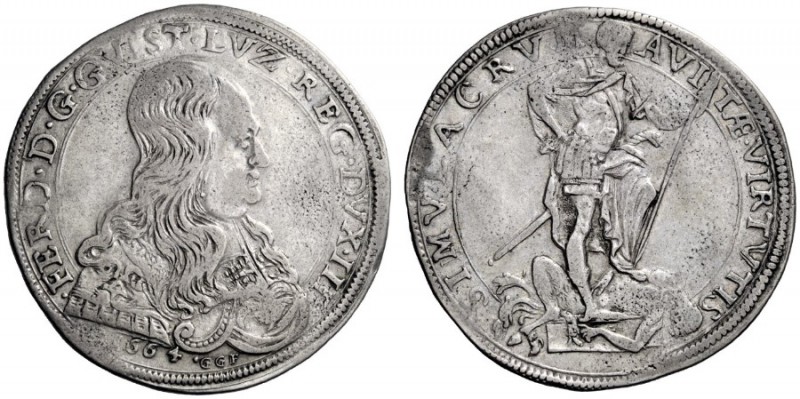  Guastalla   Ferdinando III Gonzaga, 1632-1678. Scudo da 7 lire 1664, AR 18,87 g...