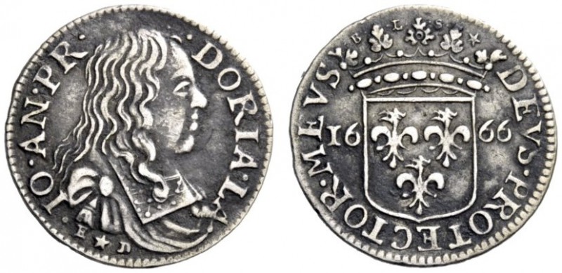  Loano   Giovanni Andrea III Doria, 1654-1737. Luigino 1666, AR 2,11 g. IO AND P...