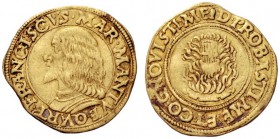  Mantova   Francesco II Gonzaga marchese IV, 1484-1519. Ducato, AV 3,40 g. FRANCISCVS MAR MANTVE QVART Busto corazzato a s. Rv. Pisside D PROBASTI ME ...