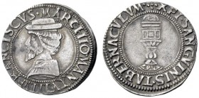  Mantova   Francesco II Gonzaga marchese IV, 1484-1519. Mezzo testone, AR 3,83 g. FRANCISCVS MARCHIO MANTV IIII Busto in abito civile a s, con berrett...