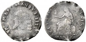  Mantova   Francesco II Gonzaga marchese IV, 1484-1519. Doppio sesino, Mist. 1,08 g. FR MAR MANTVE IIII Busto a s. Rv. XPI IHESV SANGVINIS Figura muli...