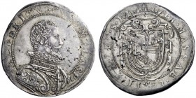  Massa di Lunigiana   Alberico I Cybo Malaspina, 1559-1623. Ducatone 1593, AR 31,87 g. ALBERICVS CYBO MALASP Busto corazzato a d. Rv. PRINC S R I ET M...