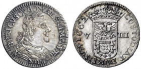  Massa di Lunigiana   Alberico II Cybo Malaspina, 1662-1690. I periodo: principe 1662-1664. Da 8 bolognini 1662, AR 2,20 g. ALBERICVS CYBO MALSRI MASS...