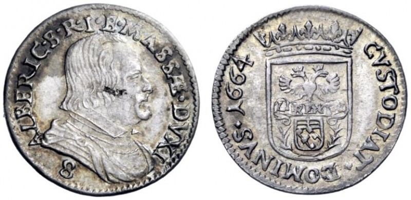  Massa di Lunigiana   II periodo: duca 1664-1690. Da 8 bolognini 1664, AR 2,23 g...