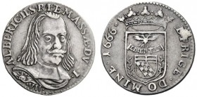  Massa di Lunigiana   II periodo: duca 1664-1690. Da 7 bolognini 1666, AR 2,25 g. ALBERIC II S R I Έ MASSÆ DVX I Busto di prospetto; sotto, VII. Rv. D...